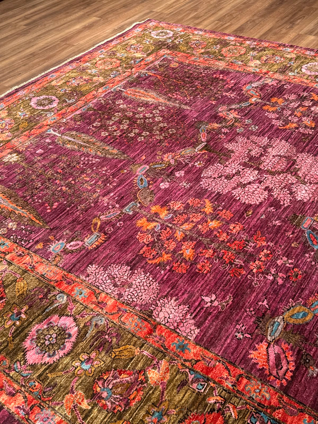 Selçuklu Orijinal El Dokuması Pembe Kök Boya Yün Halı 247x299 7.39 Metrekare - 7x10 ft