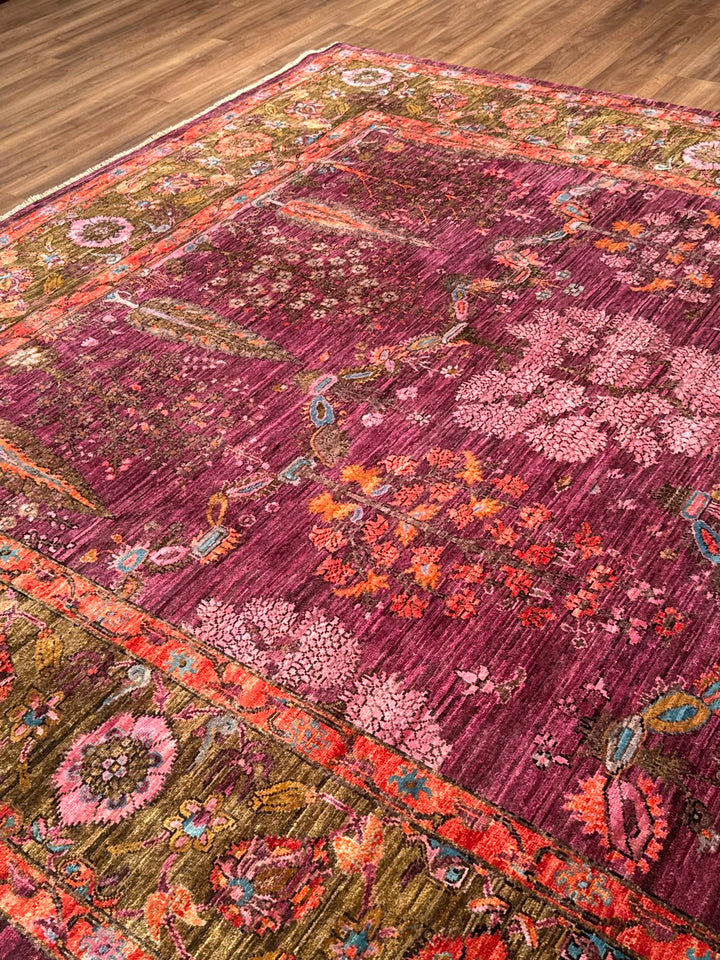 Selçuklu Orijinal El Dokuması Pembe Kök Boya Yün Halı 247x299 7.39 Metrekare - 7x10 ft