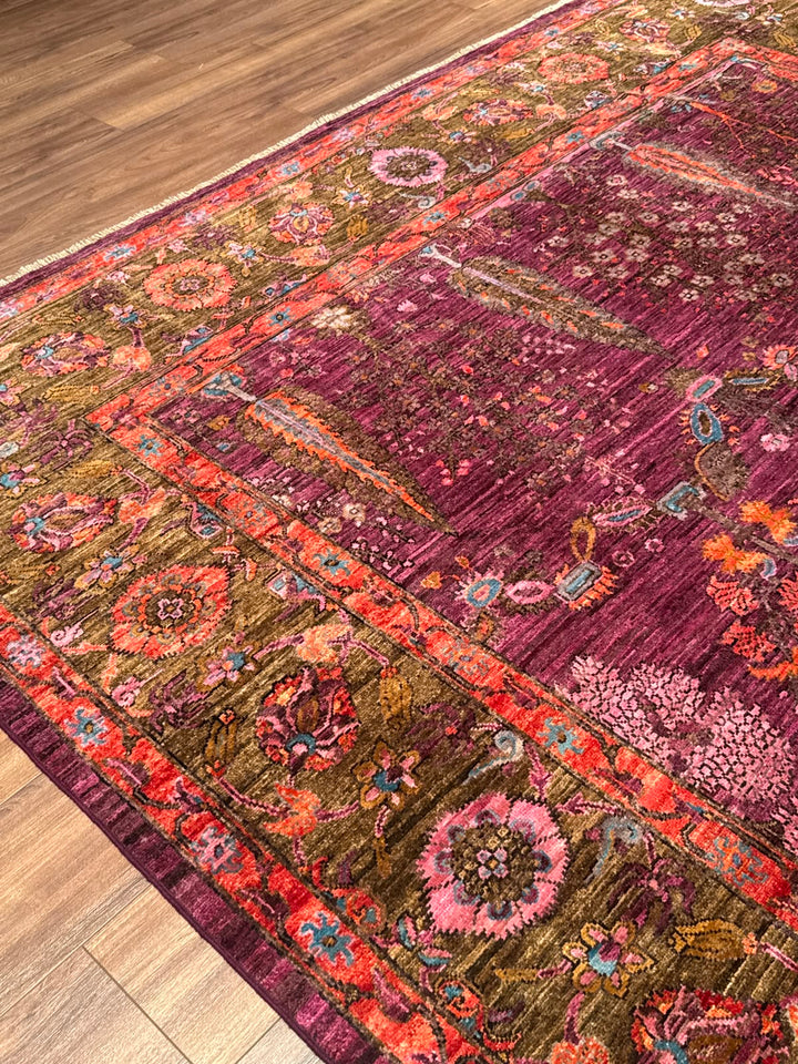 Selçuklu Orijinal El Dokuması Pembe Kök Boya Yün Halı 247x299 7.39 Metrekare - 7x10 ft