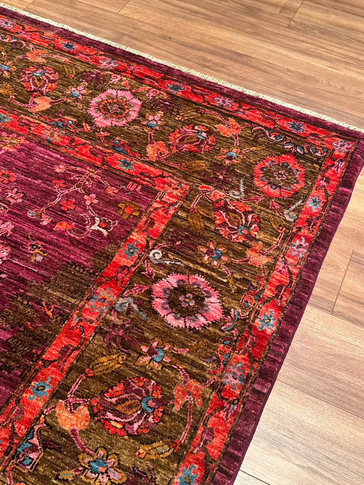 Selçuklu Orijinal El Dokuması Pembe Kök Boya Yün Halı 247x299 7.39 Metrekare - 7x10 ft