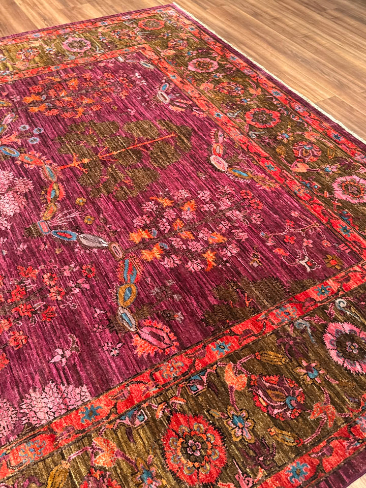 Selçuklu Orijinal El Dokuması Pembe Kök Boya Yün Halı 247x299 7.39 Metrekare - 7x10 ft