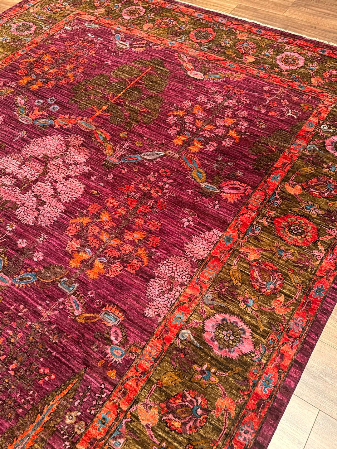 Selçuklu Orijinal El Dokuması Pembe Kök Boya Yün Halı 247x299 7.39 Metrekare - 7x10 ft