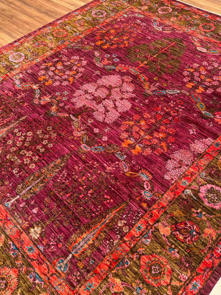 Selçuklu Orijinal El Dokuması Pembe Kök Boya Yün Halı 247x299 7.39 Metrekare - 7x10 ft