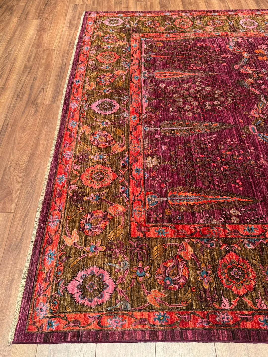 Selçuklu Orijinal El Dokuması Pembe Kök Boya Yün Halı 247x299 7.39 Metrekare - 7x10 ft