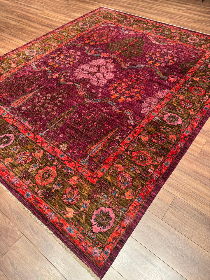 Selçuklu Orijinal El Dokuması Pembe Kök Boya Yün Halı 247x299 7.39 Metrekare - 7x10 ft