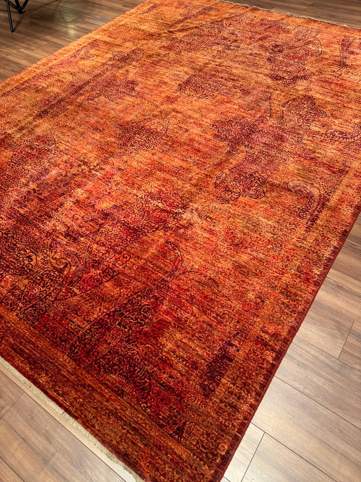 Selçuklu Orijinal El Dokuması Turuncu Kök Boya Yün Halı 275x359 9.87 Metrekare - 9x12 ft