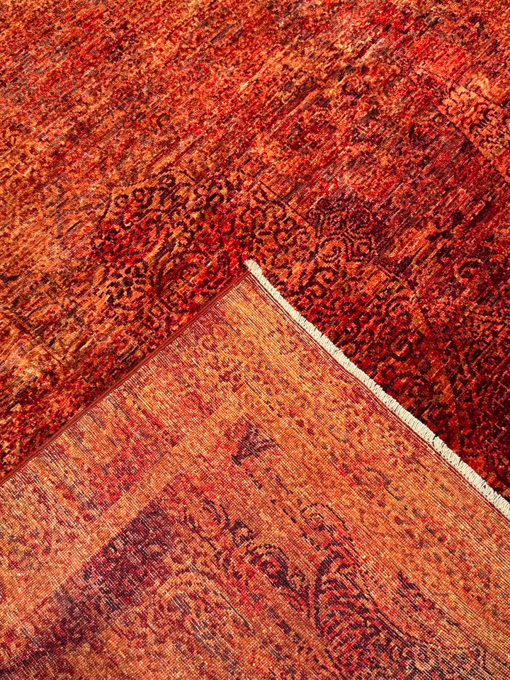 Selçuklu Orijinal El Dokuması Turuncu Kök Boya Yün Halı 275x359 9.87 Metrekare - 9x12 ft
