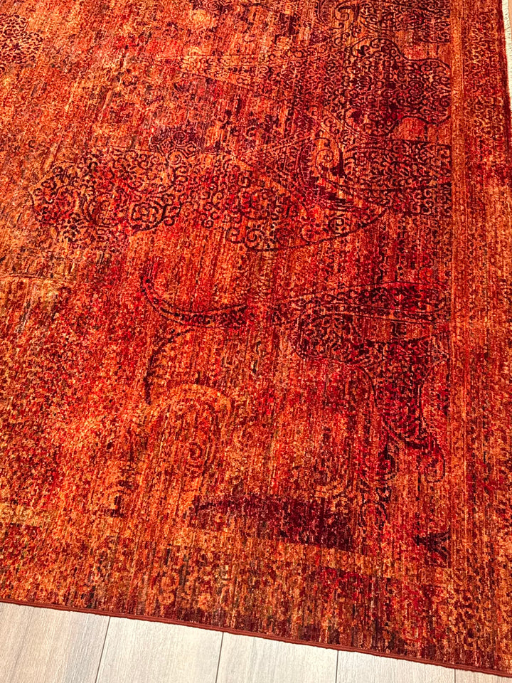 Selçuklu Orijinal El Dokuması Turuncu Kök Boya Yün Halı 275x359 9.87 Metrekare - 9x12 ft