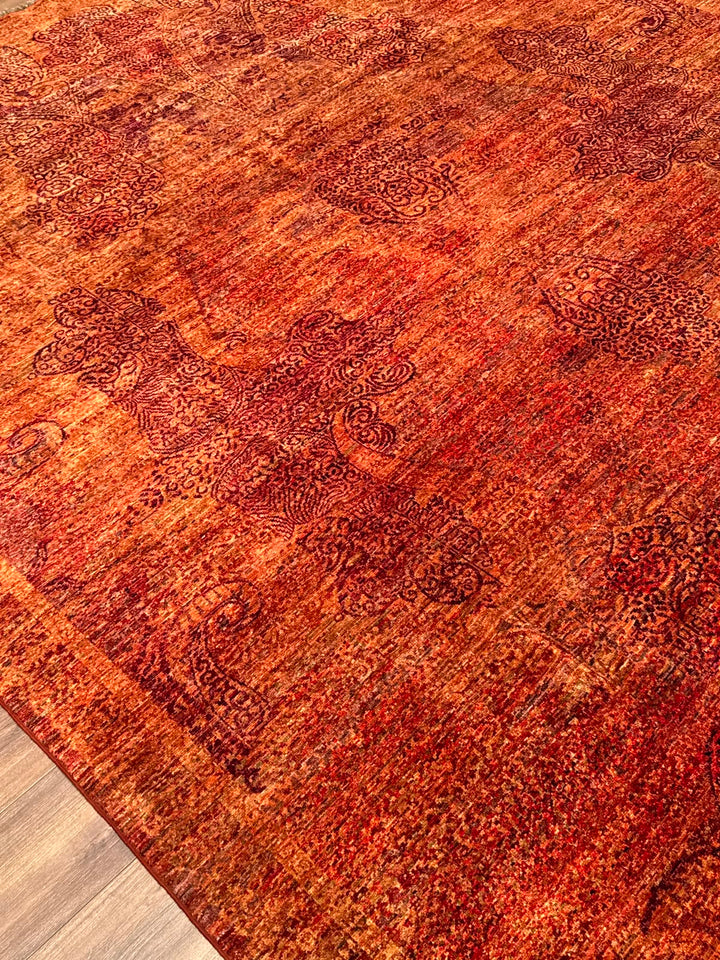 Selçuklu Orijinal El Dokuması Turuncu Kök Boya Yün Halı 275x359 9.87 Metrekare - 9x12 ft
