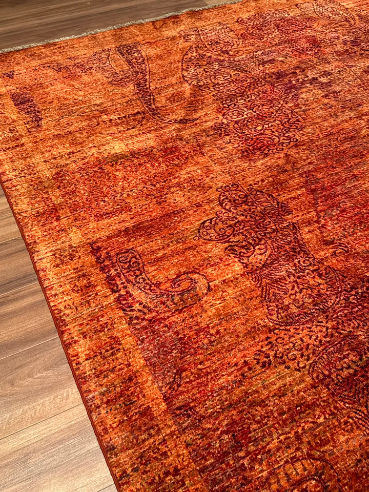 Selçuklu Orijinal El Dokuması Turuncu Kök Boya Yün Halı 275x359 9.87 Metrekare - 9x12 ft
