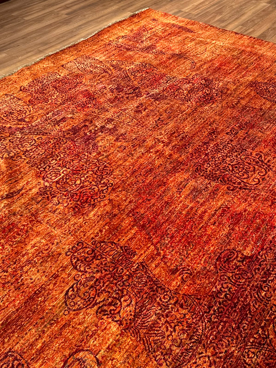 Selçuklu Orijinal El Dokuması Turuncu Kök Boya Yün Halı 275x359 9.87 Metrekare - 9x12 ft
