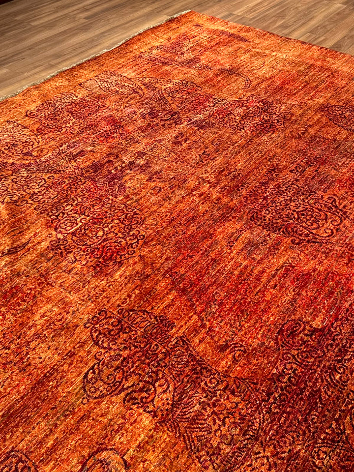 Selçuklu Orijinal El Dokuması Turuncu Kök Boya Yün Halı 275x359 9.87 Metrekare - 9x12 ft