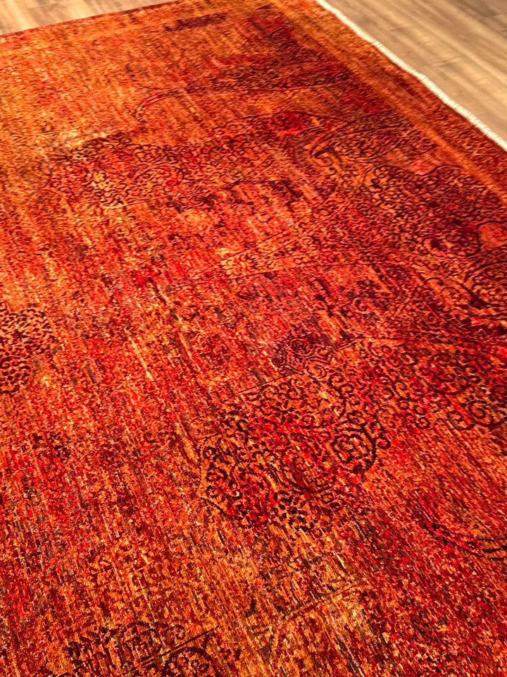 Selçuklu Orijinal El Dokuması Turuncu Kök Boya Yün Halı 275x359 9.87 Metrekare - 9x12 ft