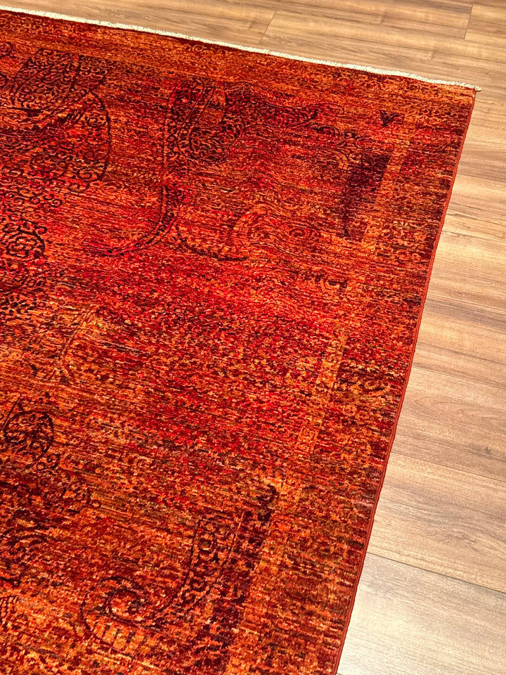 Selçuklu Orijinal El Dokuması Turuncu Kök Boya Yün Halı 275x359 9.87 Metrekare - 9x12 ft