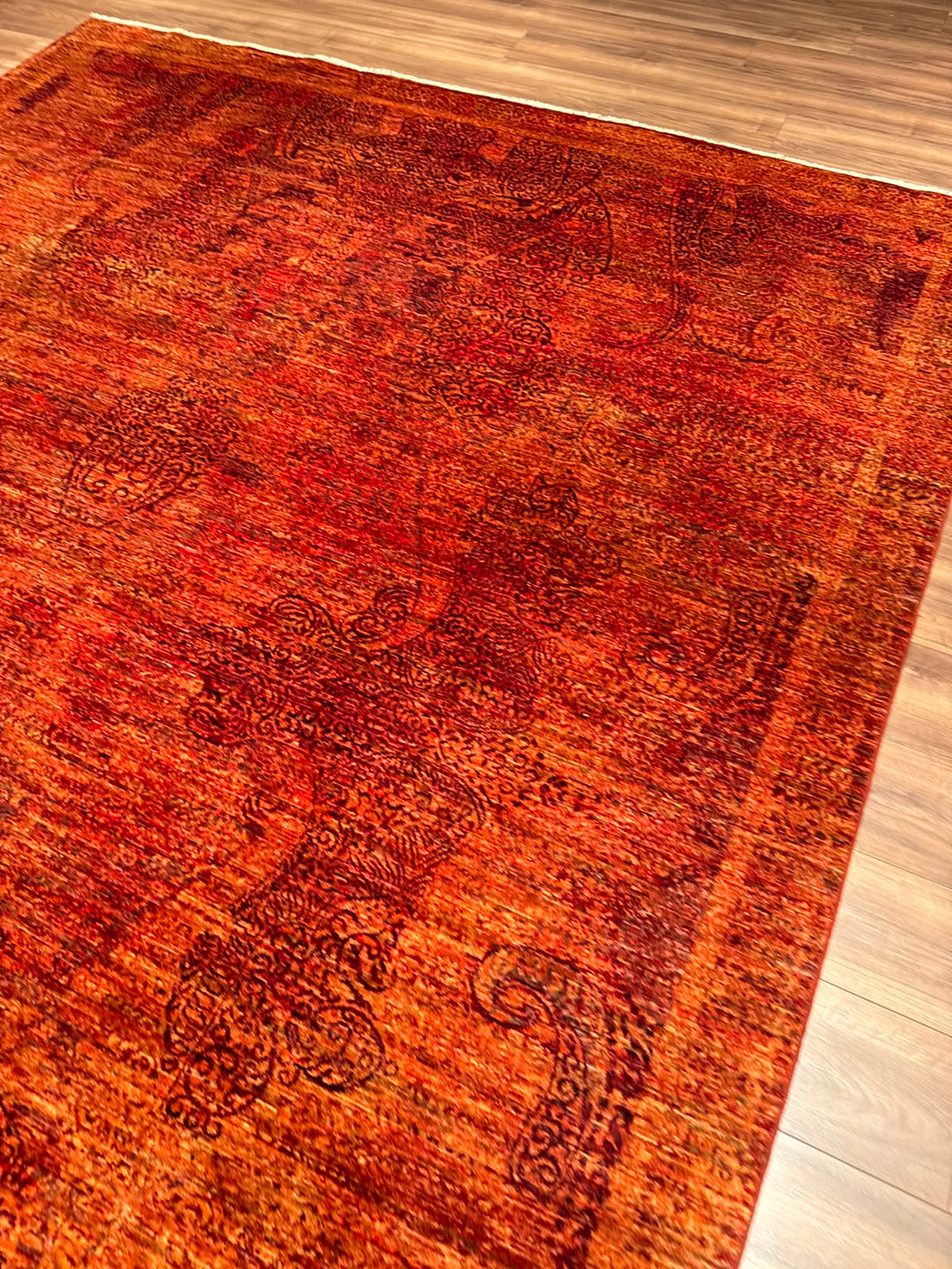 Selçuklu Orijinal El Dokuması Turuncu Kök Boya Yün Halı 275x359 9.87 Metrekare - 9x12 ft