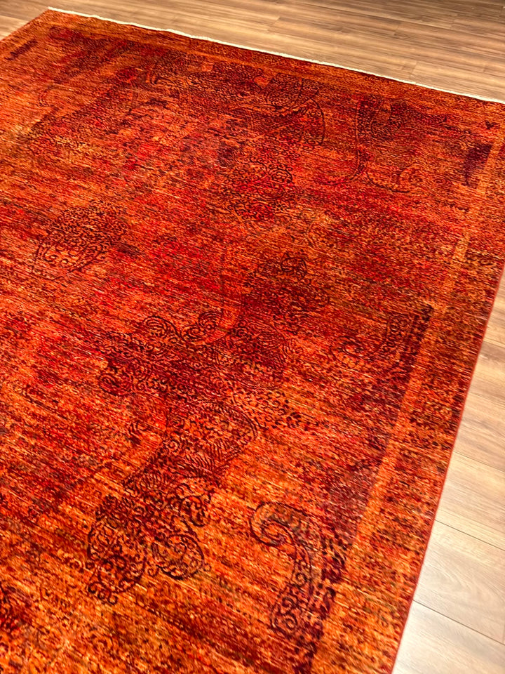 Selçuklu Orijinal El Dokuması Turuncu Kök Boya Yün Halı 275x359 9.87 Metrekare - 9x12 ft