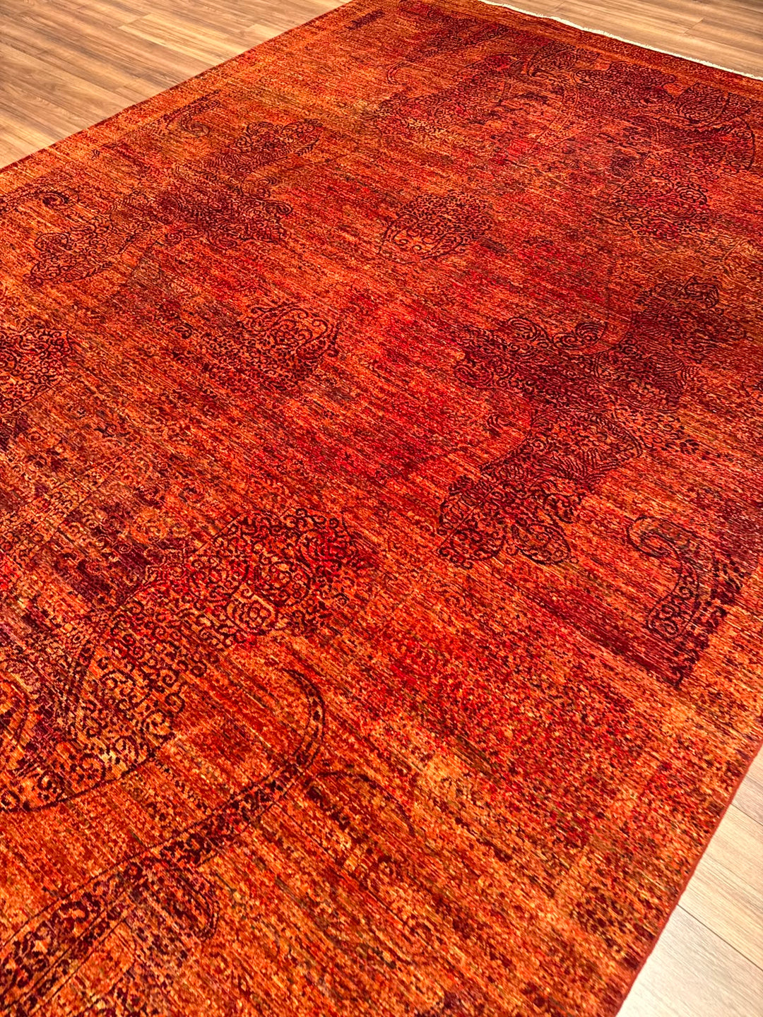 Selçuklu Orijinal El Dokuması Turuncu Kök Boya Yün Halı 275x359 9.87 Metrekare - 9x12 ft
