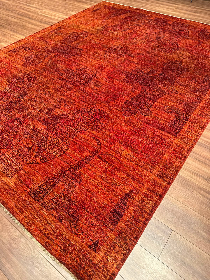 Selçuklu Orijinal El Dokuması Turuncu Kök Boya Yün Halı 275x359 9.87 Metrekare - 9x12 ft