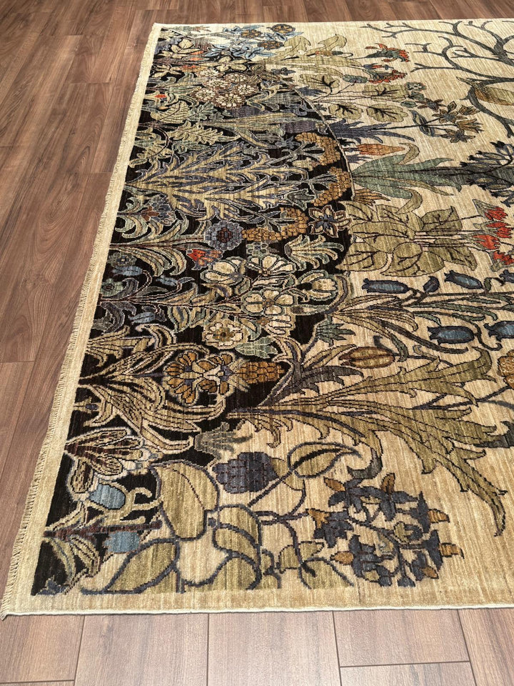 Kuşlu Ağaç Orijinal El Dokuması Krem Kök Boya Yün Halı 245x298 7.30 Metrekare - 7x10 ft