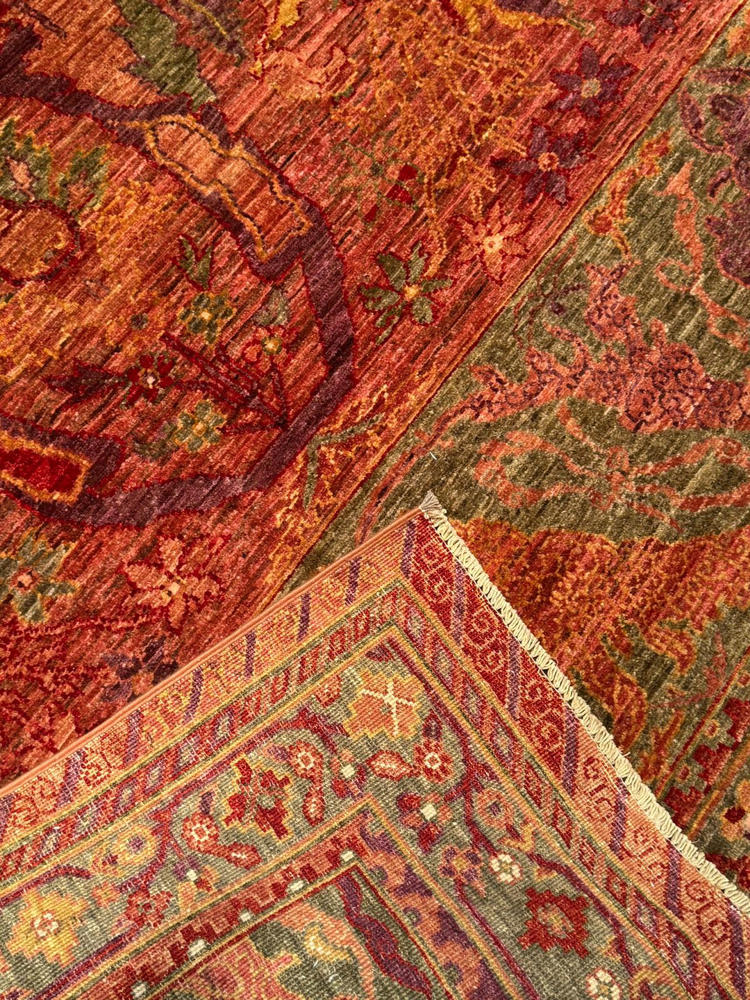Selçuklu Orijinal El Dokuması Turuncu Kök Boya Yün Halı 246x296 7.28 Metrekare - 7x10 ft