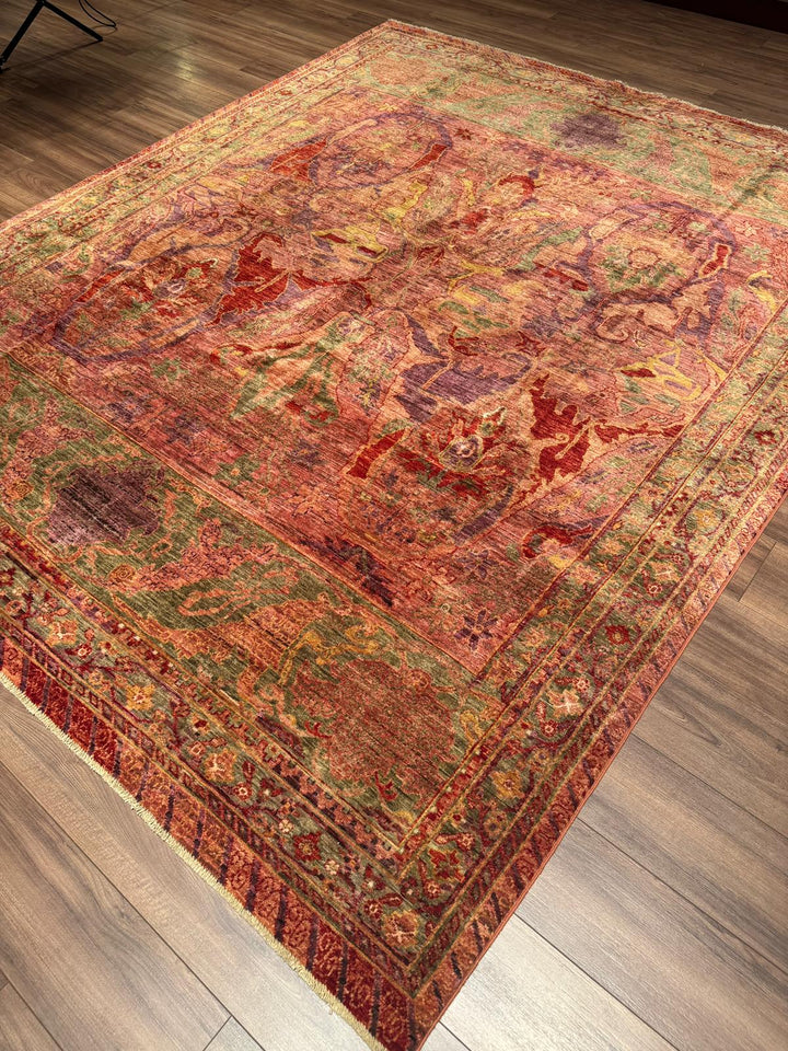 Selçuklu Orijinal El Dokuması Turuncu Kök Boya Yün Halı 246x296 7.28 Metrekare - 7x10 ft