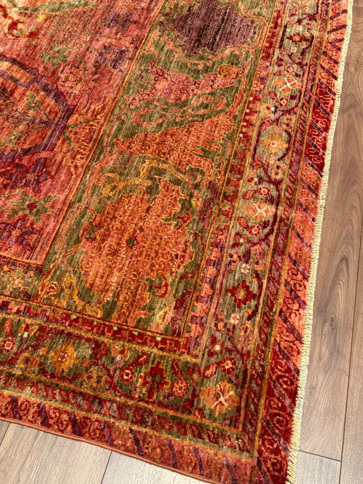 Selçuklu Orijinal El Dokuması Turuncu Kök Boya Yün Halı 246x296 7.28 Metrekare - 7x10 ft