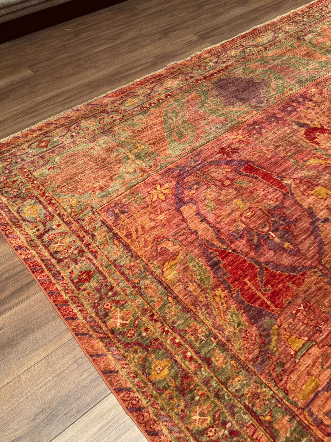 Selçuklu Orijinal El Dokuması Turuncu Kök Boya Yün Halı 246x296 7.28 Metrekare - 7x10 ft