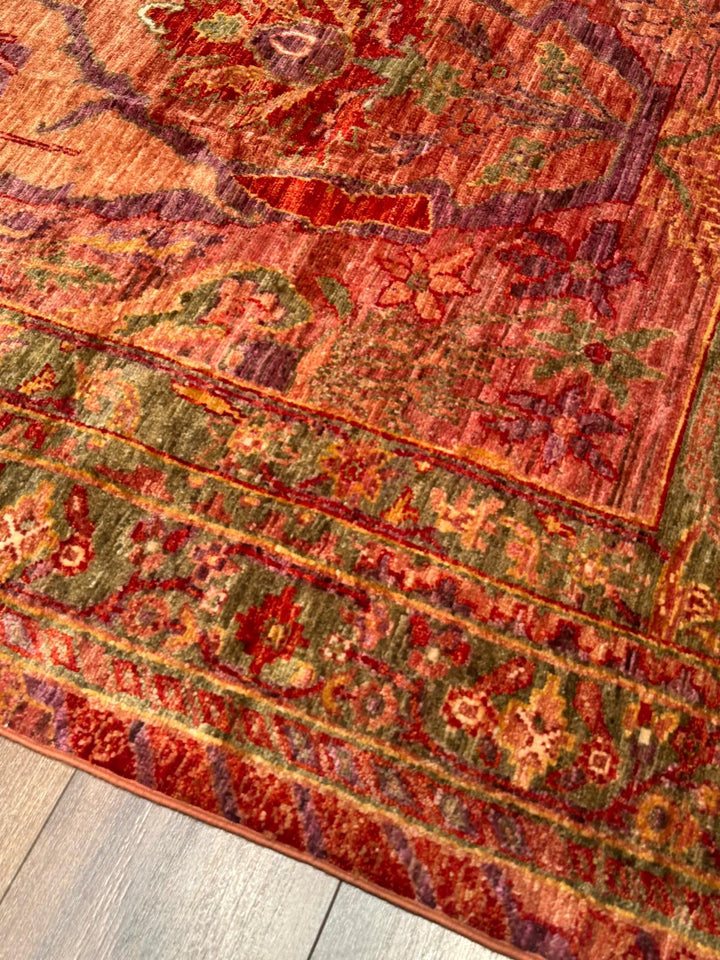 Selçuklu Orijinal El Dokuması Turuncu Kök Boya Yün Halı 246x296 7.28 Metrekare - 7x10 ft