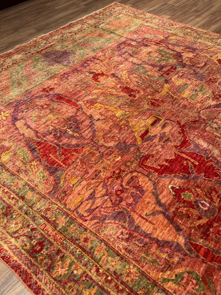 Selçuklu Orijinal El Dokuması Turuncu Kök Boya Yün Halı 246x296 7.28 Metrekare - 7x10 ft