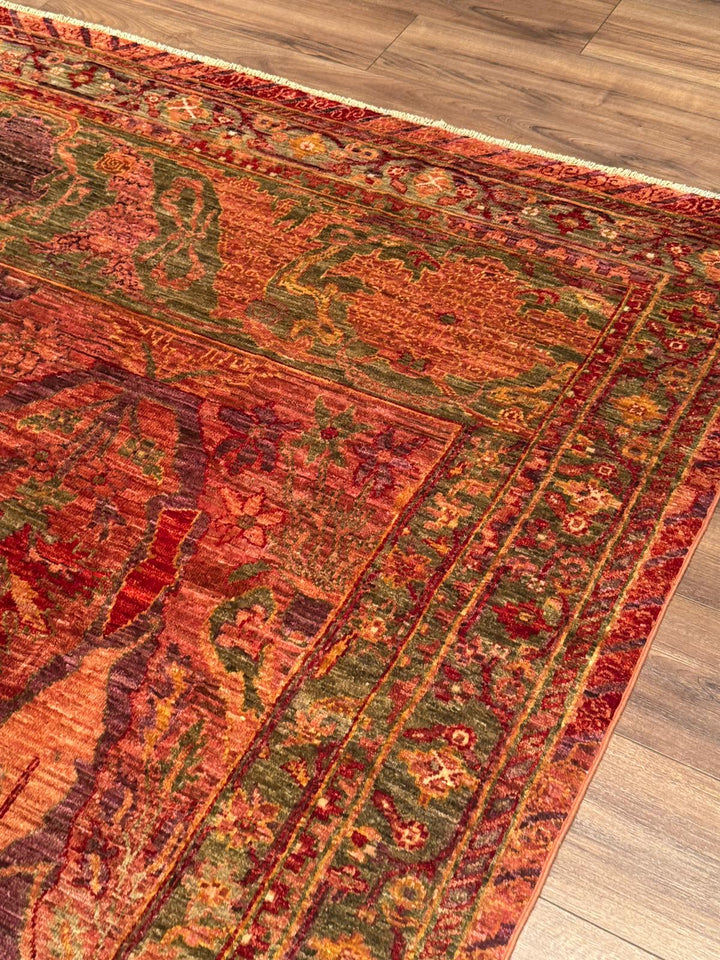 Selçuklu Orijinal El Dokuması Turuncu Kök Boya Yün Halı 246x296 7.28 Metrekare - 7x10 ft
