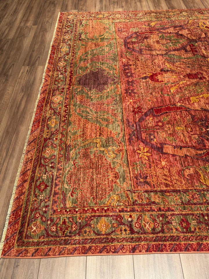Selçuklu Orijinal El Dokuması Turuncu Kök Boya Yün Halı 246x296 7.28 Metrekare - 7x10 ft