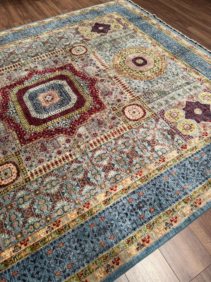 Memlük Orijinal El Dokuması Gri Kök Boya Yün Halı 247x295 7.29 Metrekare - 7x10 ft