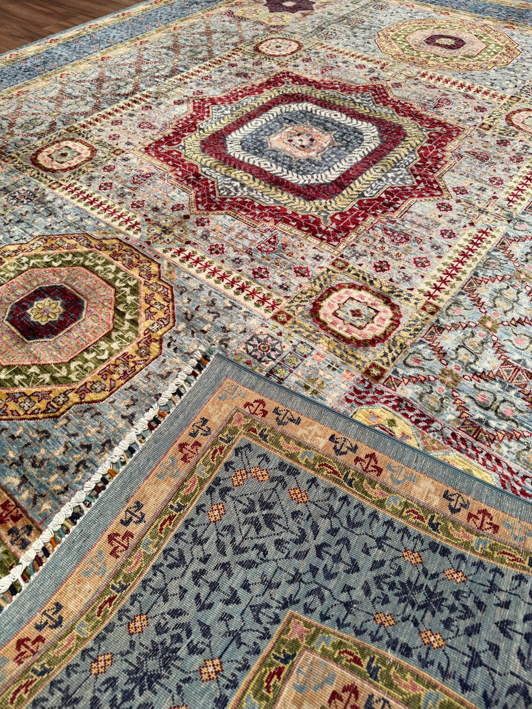 Memlük Orijinal El Dokuması Gri Kök Boya Yün Halı 247x295 7.29 Metrekare - 7x10 ft
