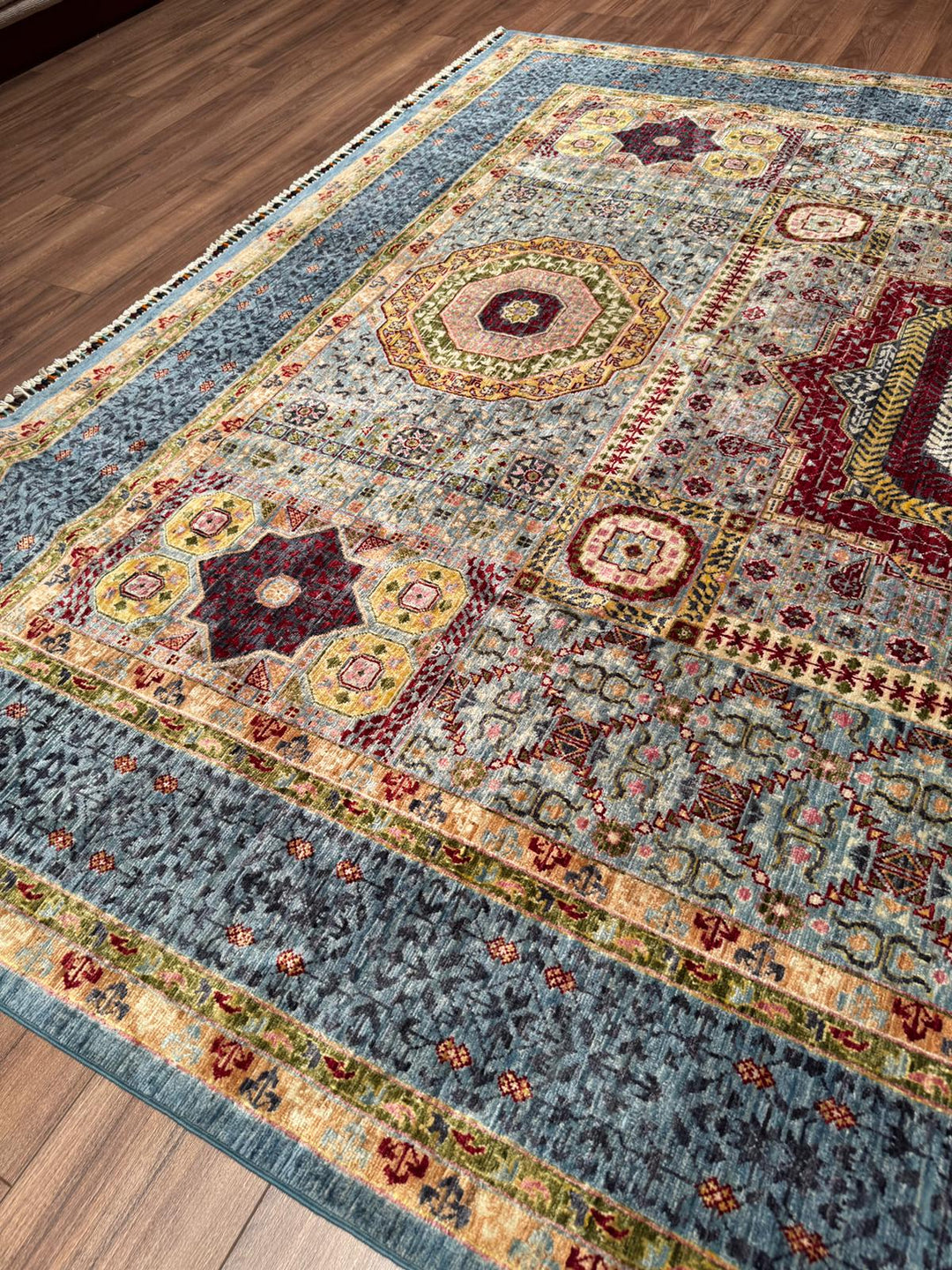 Memlük Orijinal El Dokuması Gri Kök Boya Yün Halı 247x295 7.29 Metrekare - 7x10 ft
