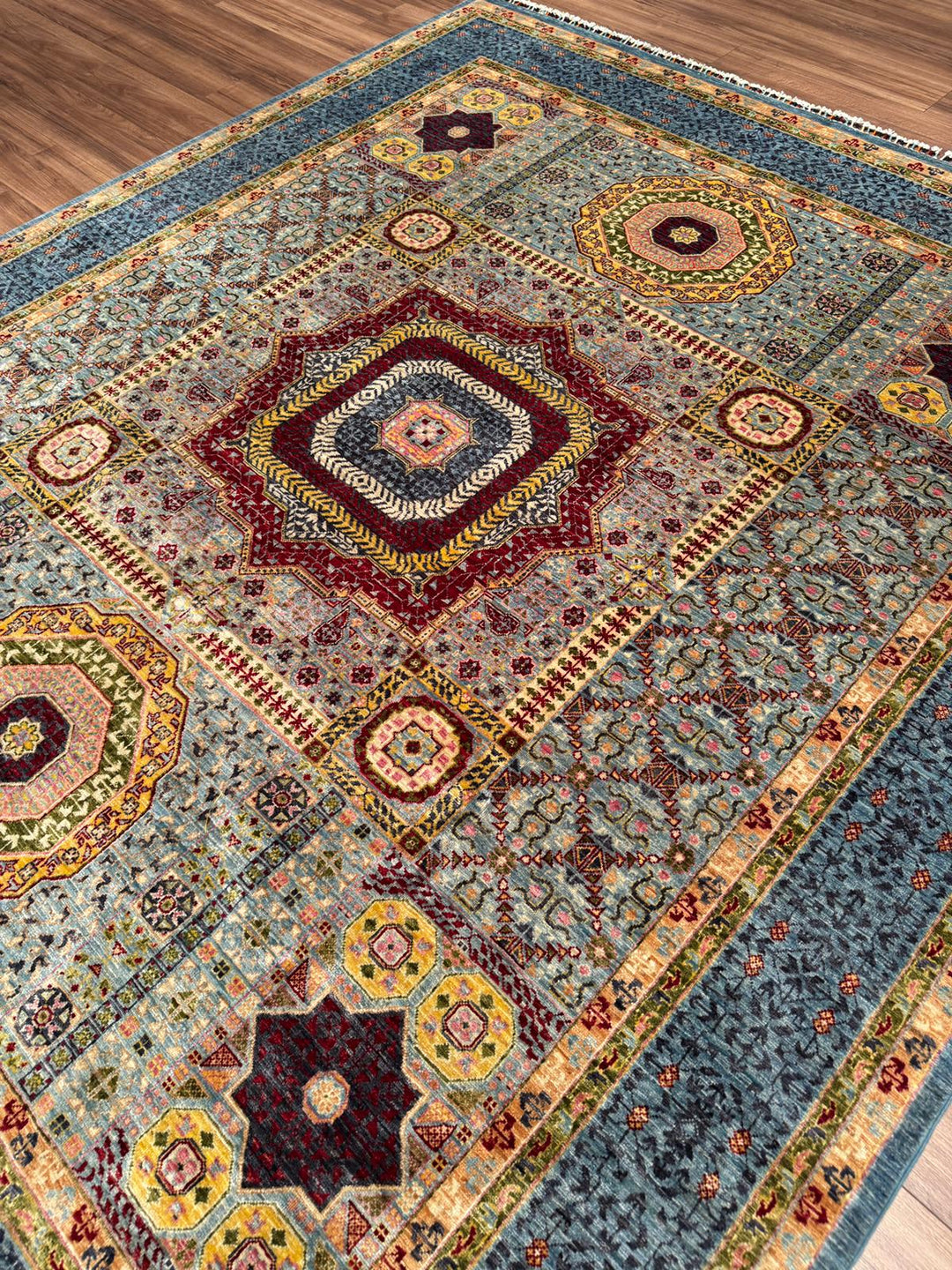 Memlük Orijinal El Dokuması Gri Kök Boya Yün Halı 247x295 7.29 Metrekare - 7x10 ft