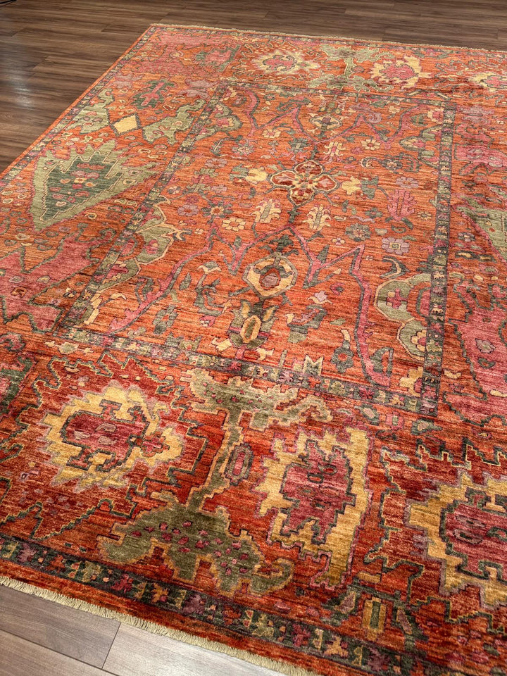 Selçuklu Orijinal El Dokuması Turuncu Kök Boya Yün Halı 247x298 7.36 Metrekare - 7x10 ft