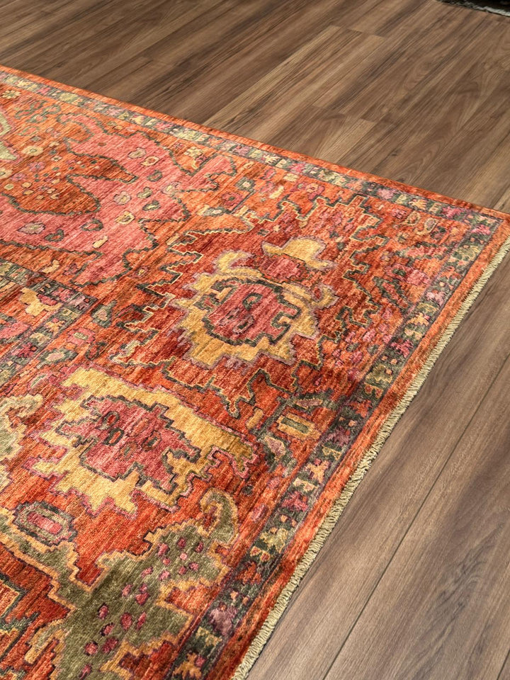 Selçuklu Orijinal El Dokuması Turuncu Kök Boya Yün Halı 247x298 7.36 Metrekare - 7x10 ft