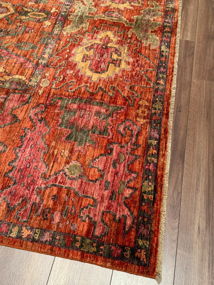 Selçuklu Orijinal El Dokuması Turuncu Kök Boya Yün Halı 247x298 7.36 Metrekare - 7x10 ft