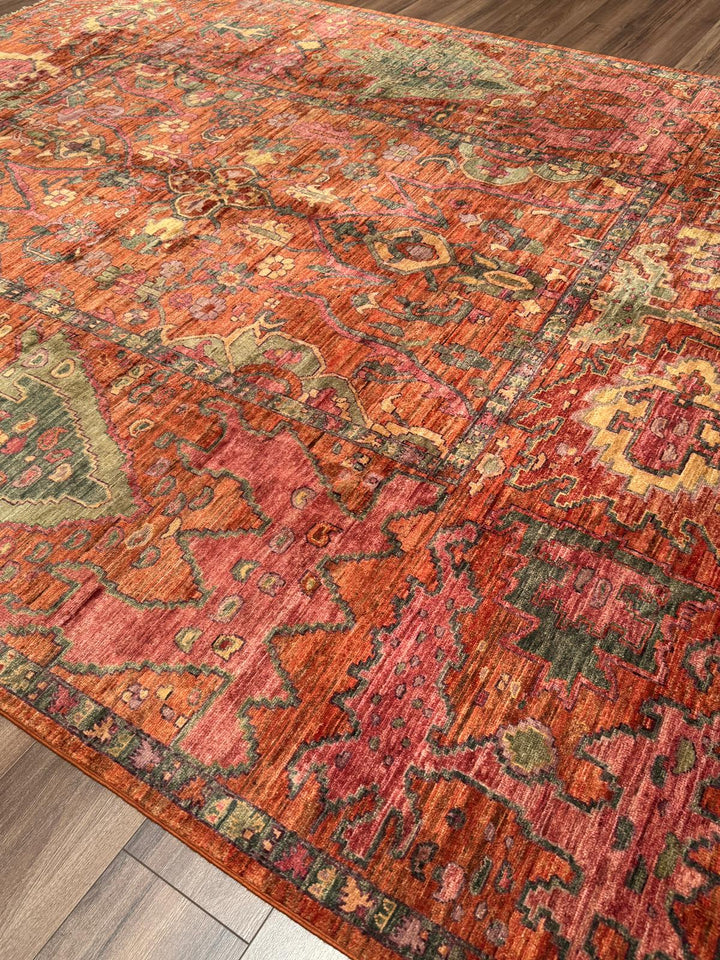Selçuklu Orijinal El Dokuması Turuncu Kök Boya Yün Halı 247x298 7.36 Metrekare - 7x10 ft