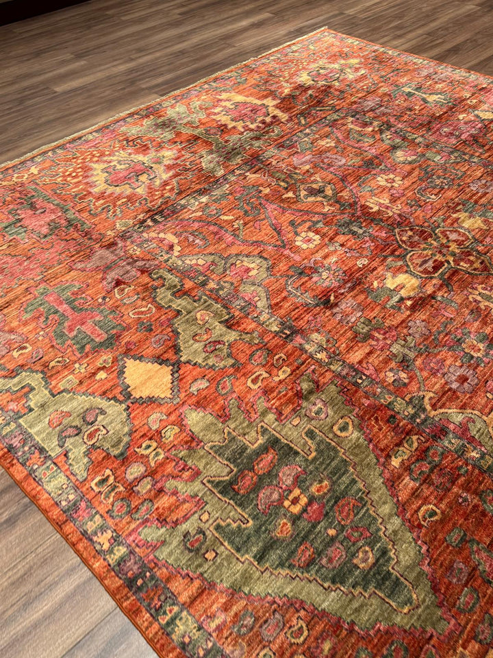 Selçuklu Orijinal El Dokuması Turuncu Kök Boya Yün Halı 247x298 7.36 Metrekare - 7x10 ft