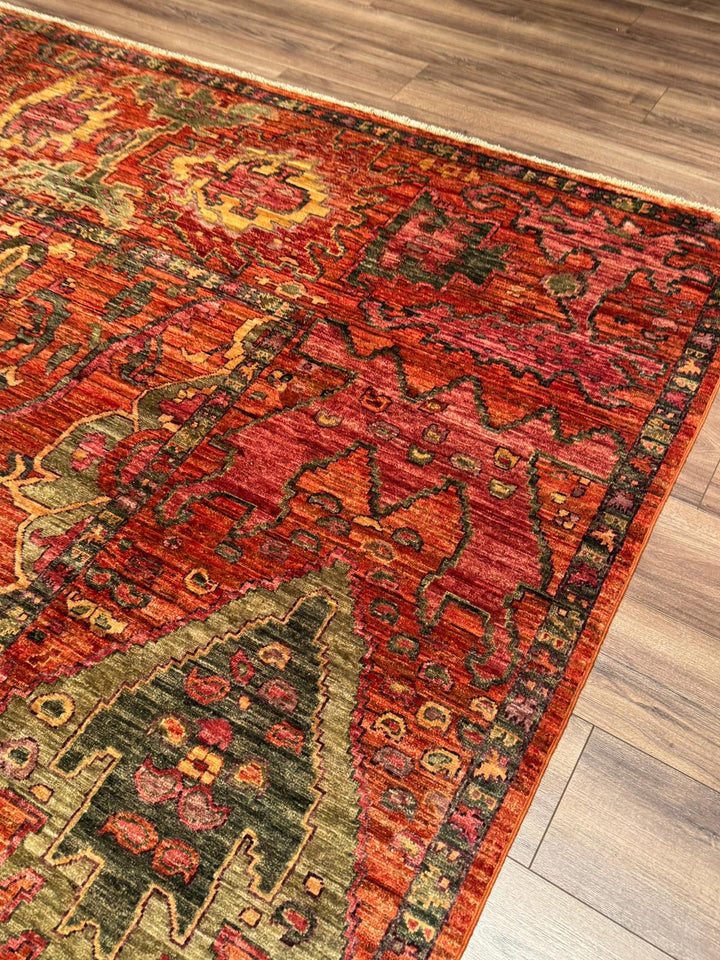 Selçuklu Orijinal El Dokuması Turuncu Kök Boya Yün Halı 247x298 7.36 Metrekare - 7x10 ft