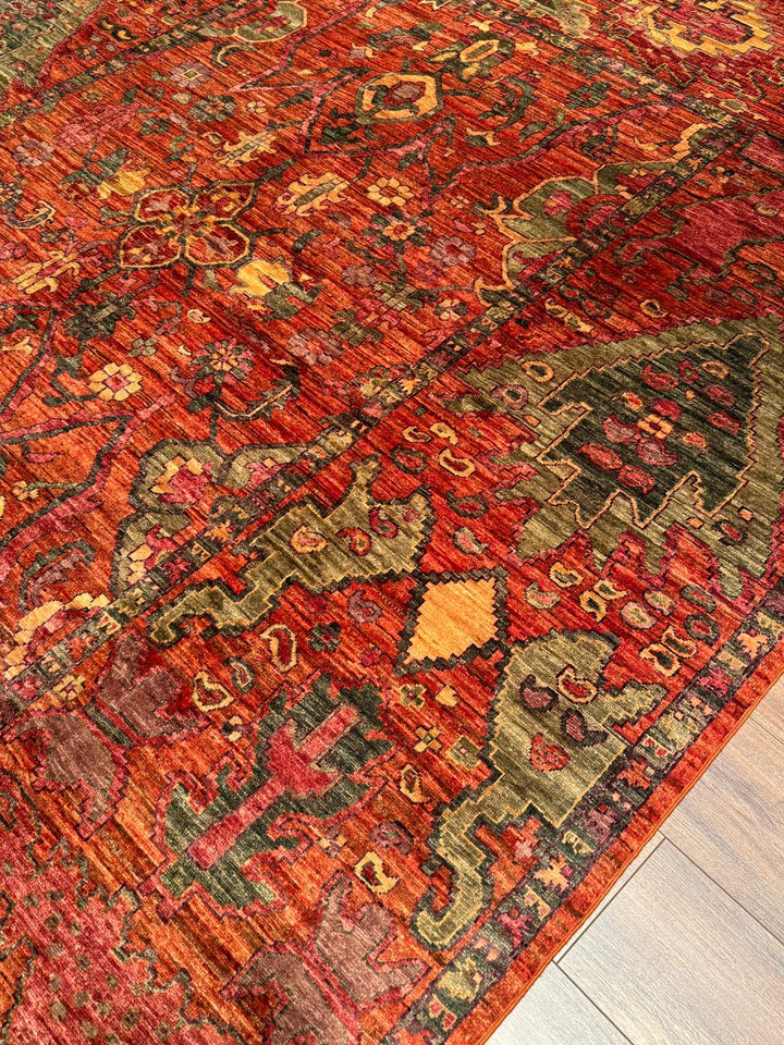 Selçuklu Orijinal El Dokuması Turuncu Kök Boya Yün Halı 247x298 7.36 Metrekare - 7x10 ft