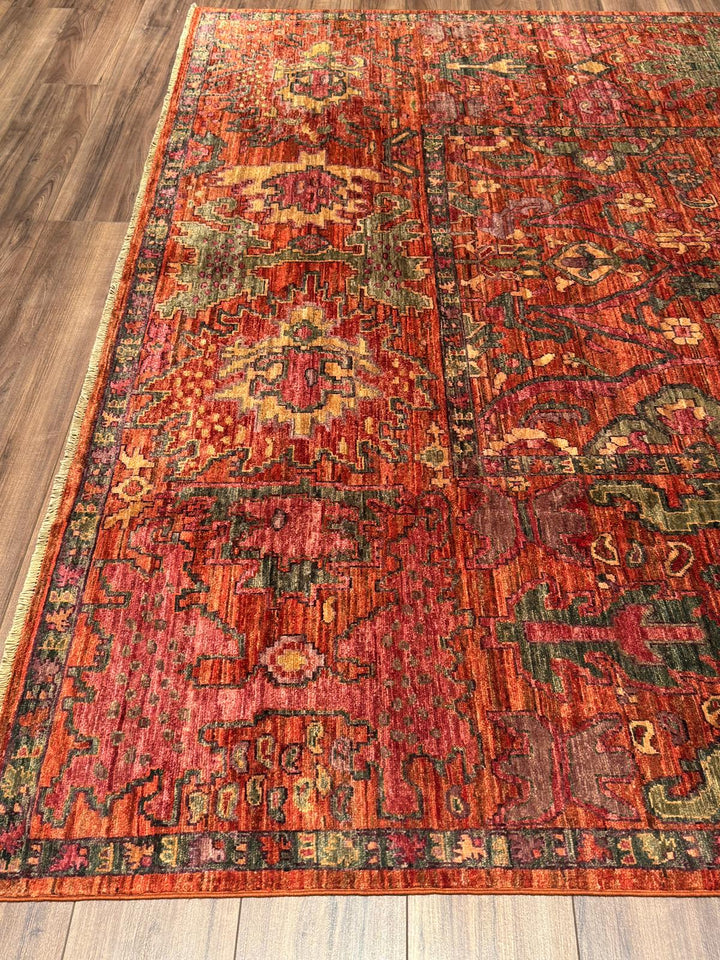 Selçuklu Orijinal El Dokuması Turuncu Kök Boya Yün Halı 247x298 7.36 Metrekare - 7x10 ft