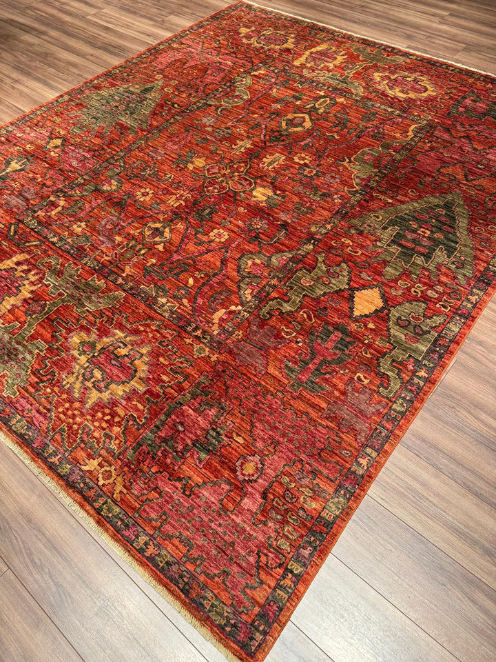 Selçuklu Orijinal El Dokuması Turuncu Kök Boya Yün Halı 247x298 7.36 Metrekare - 7x10 ft