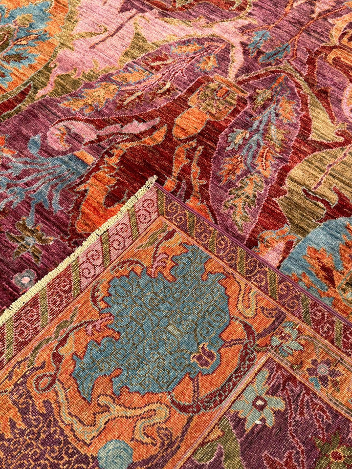 Selçuklu Orijinal El Dokuması Turuncu Kök Boya Yün Halı 199x297 5.91 Metrekare - 7x10 ft