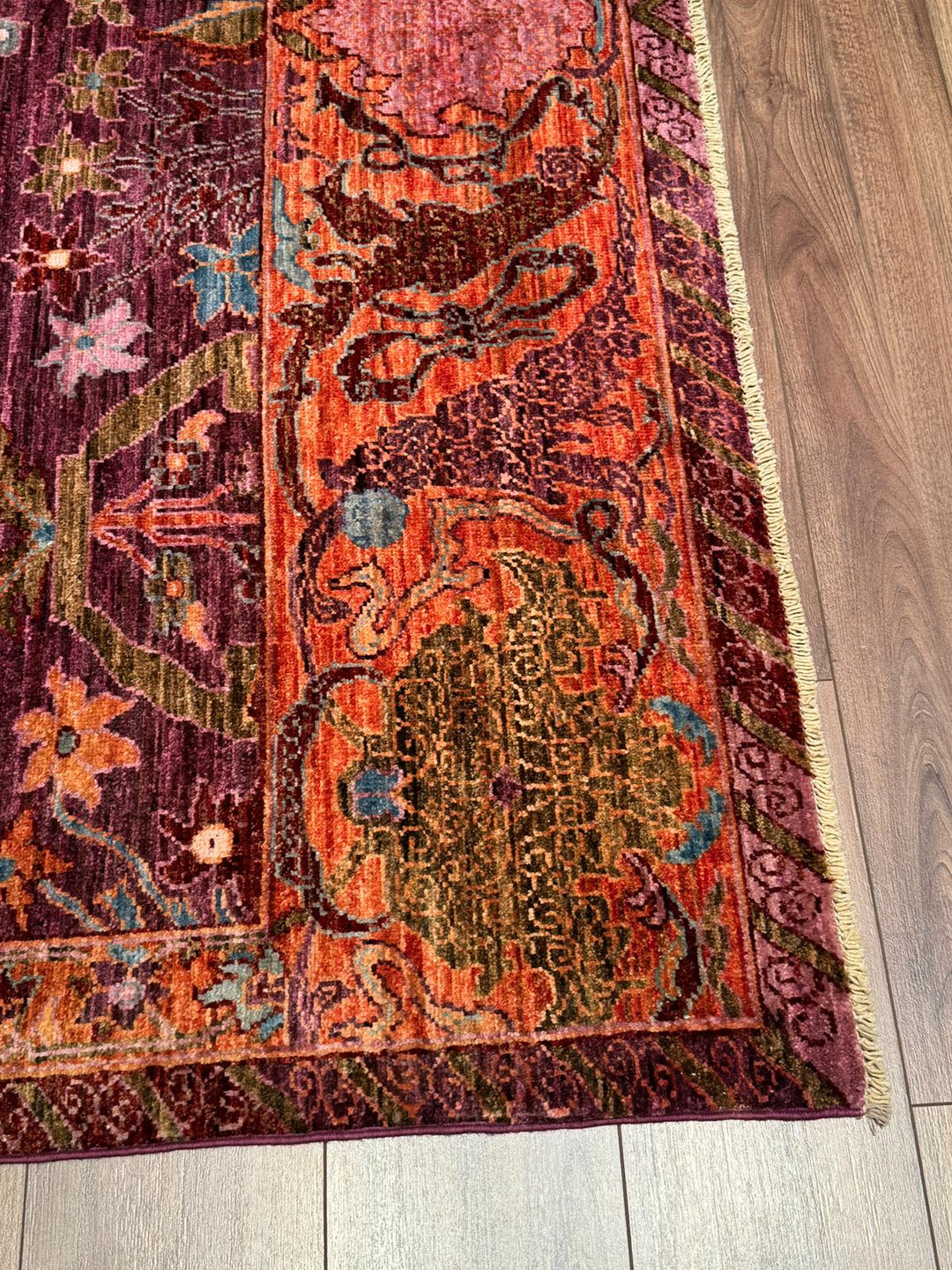Selçuklu Orijinal El Dokuması Turuncu Kök Boya Yün Halı 199x297 5.91 Metrekare - 7x10 ft