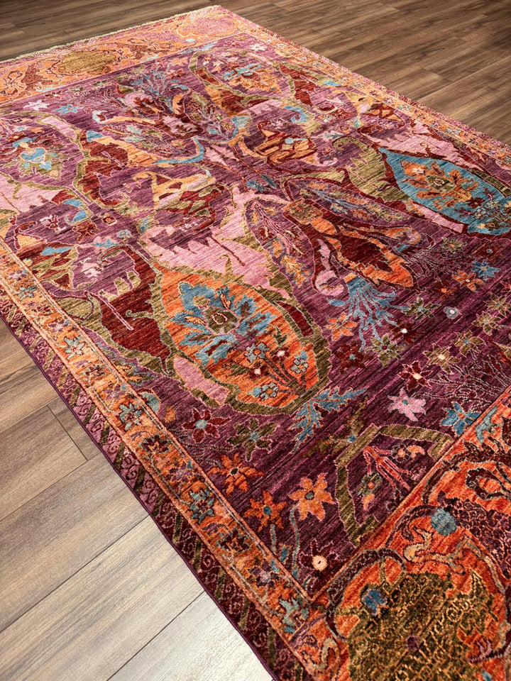 Selçuklu Orijinal El Dokuması Turuncu Kök Boya Yün Halı 199x297 5.91 Metrekare - 7x10 ft