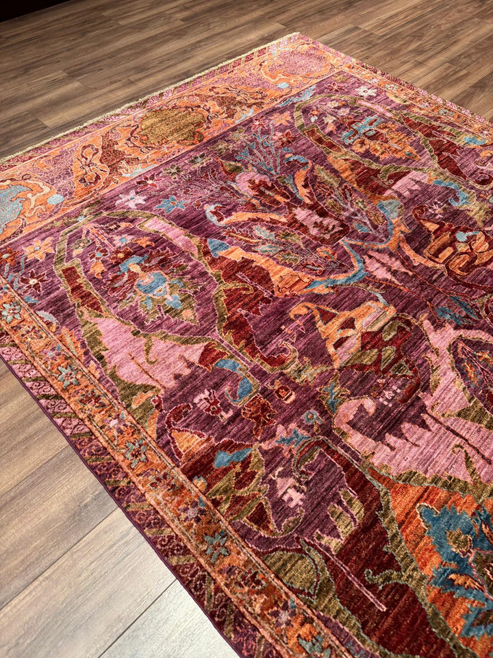 Selçuklu Orijinal El Dokuması Turuncu Kök Boya Yün Halı 199x297 5.91 Metrekare - 7x10 ft