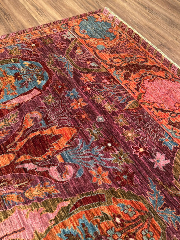 Selçuklu Orijinal El Dokuması Turuncu Kök Boya Yün Halı 199x297 5.91 Metrekare - 7x10 ft