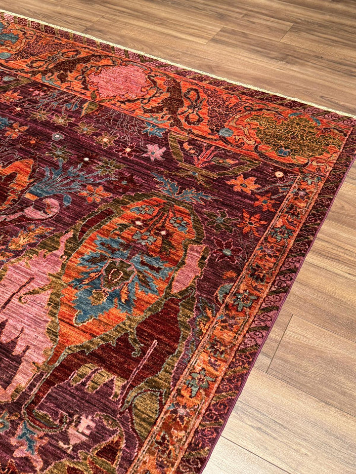 Selçuklu Orijinal El Dokuması Turuncu Kök Boya Yün Halı 199x297 5.91 Metrekare - 7x10 ft